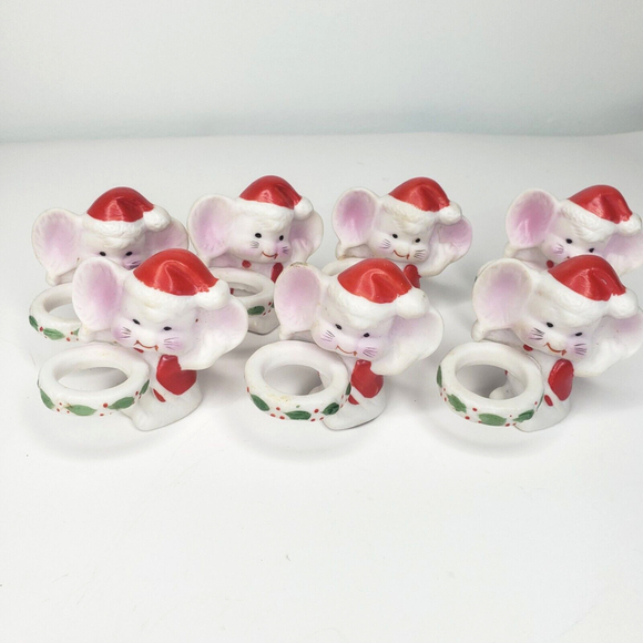 Vtg Set Mice Christmas Mouse CandleBuddy Hugger Climber Ceramic Beacon Hill Inc - Picture 9 of 9